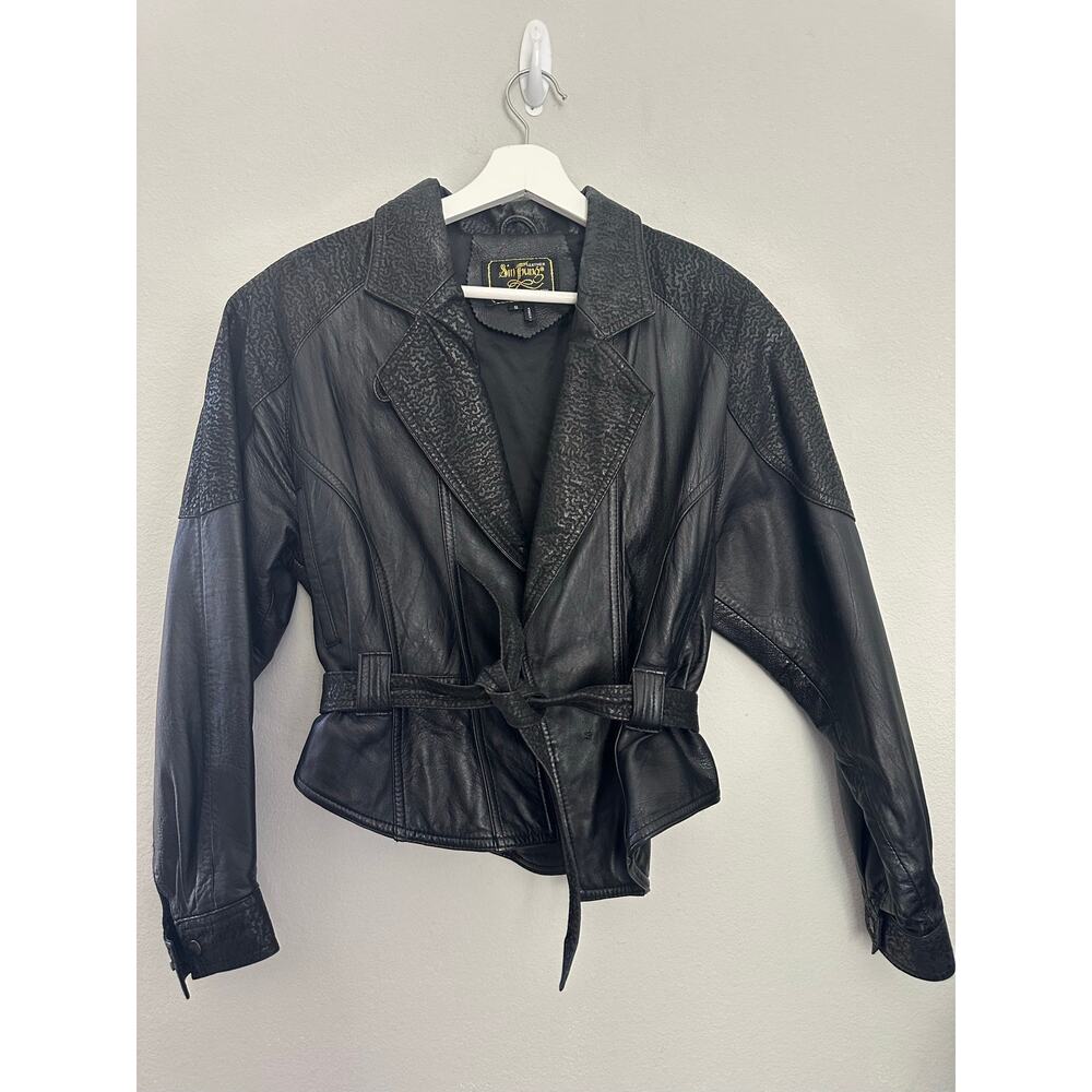 Vintage Black Leather Moto Crop Jacket by Sin Thung